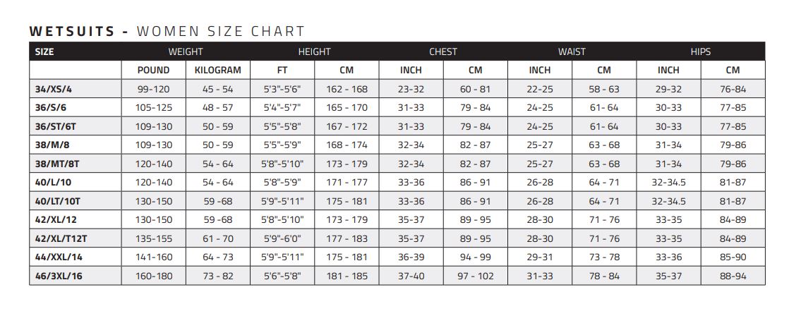 size chart dam